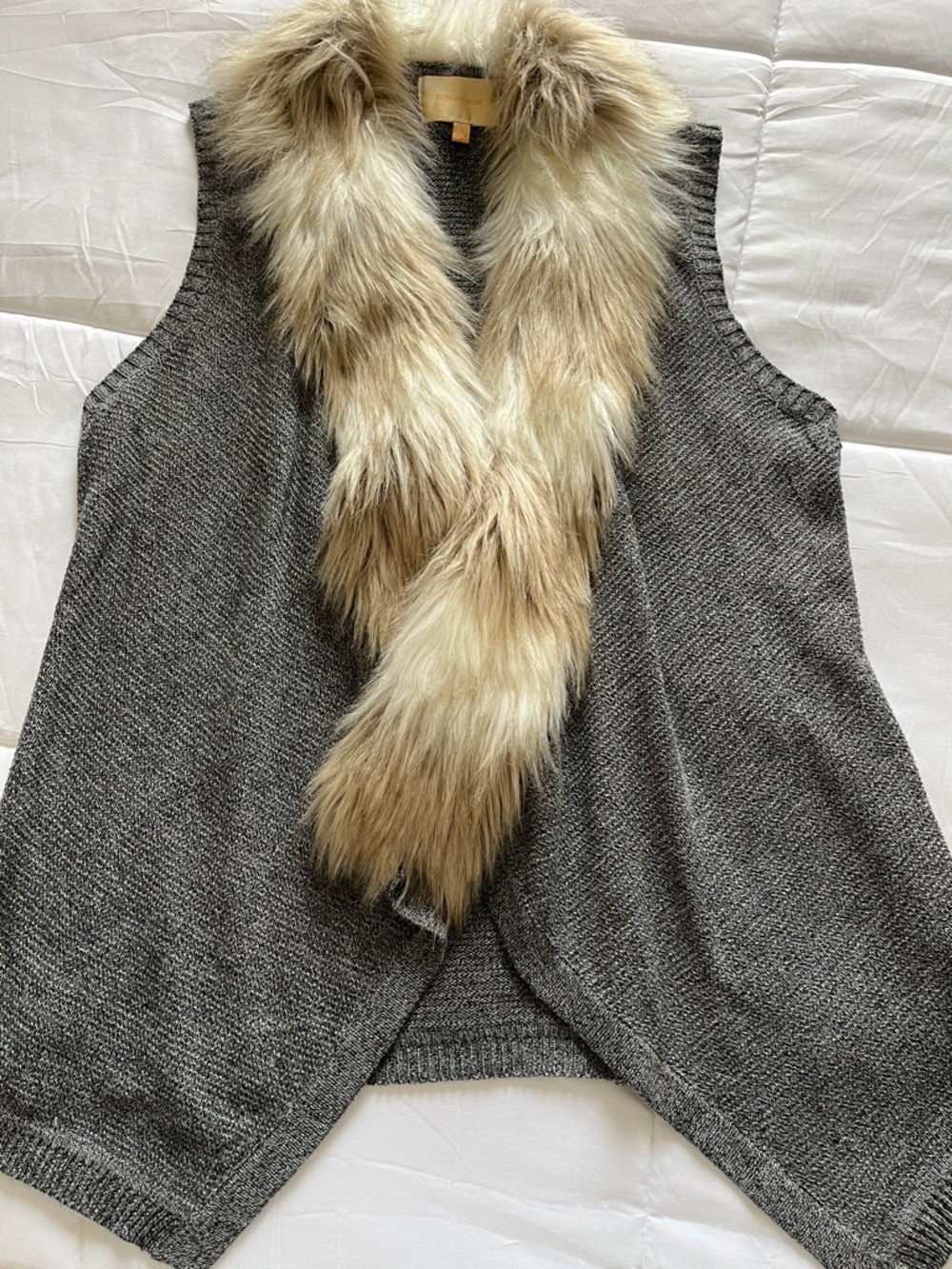 Skies Are Blue Gray Knit Vest with Faux Fur Trim